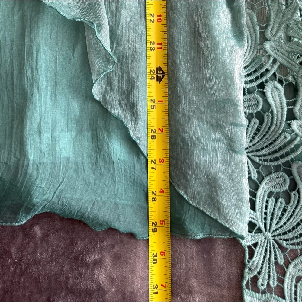 Feratelli Teal Crochet Lace Asymmetrical Chiffon Tunic XL Floral Fairy Grunge - Picture 5 of 8